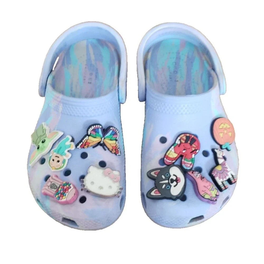 Crocs Kids Classic Clog Purple Tie-Dye Slip-On Shoes Girls Size C10 Hello Kitty